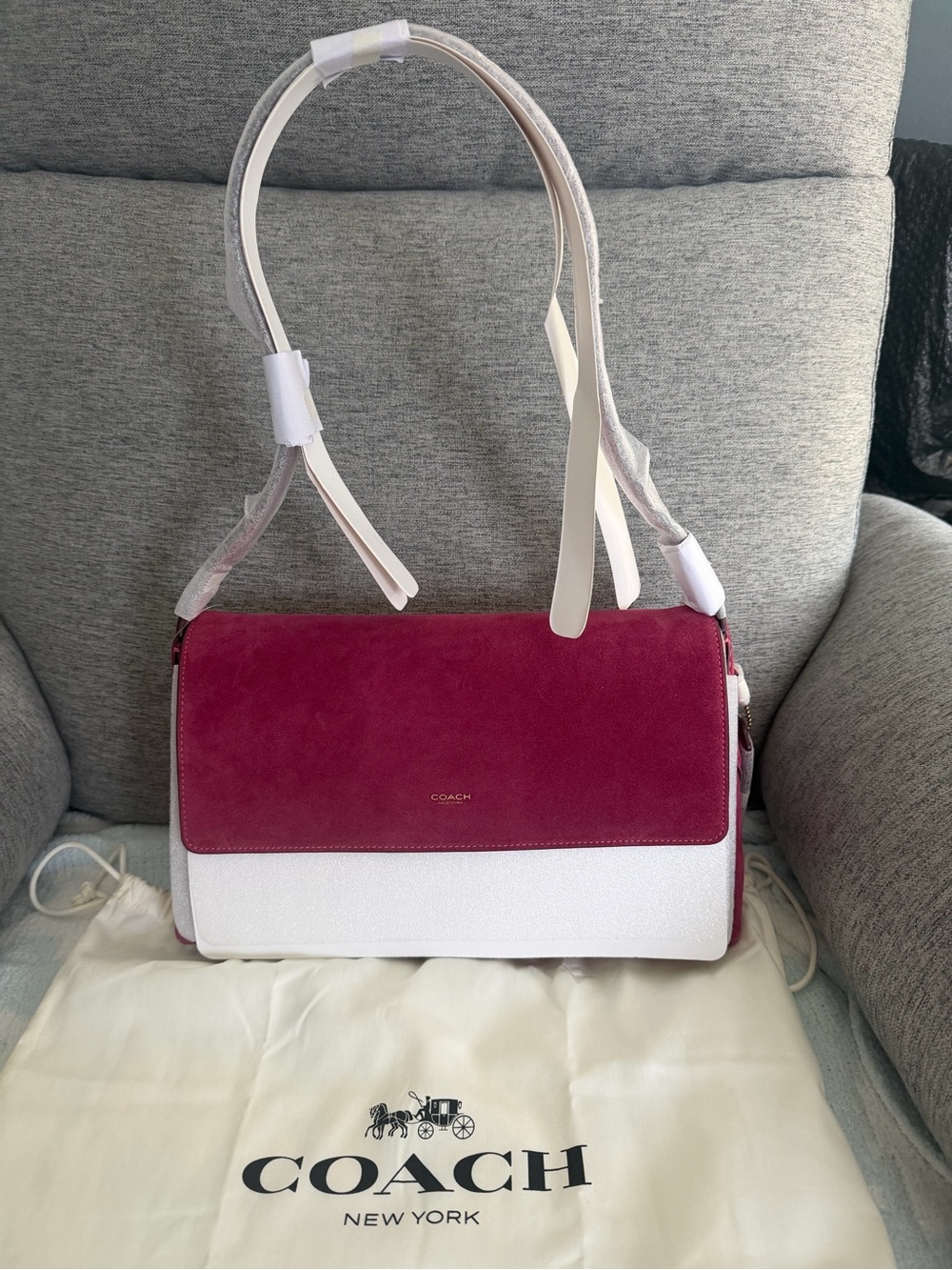 Coach Chelsea 30 Suede Dark Fuchsia Shoulder Bag NWT